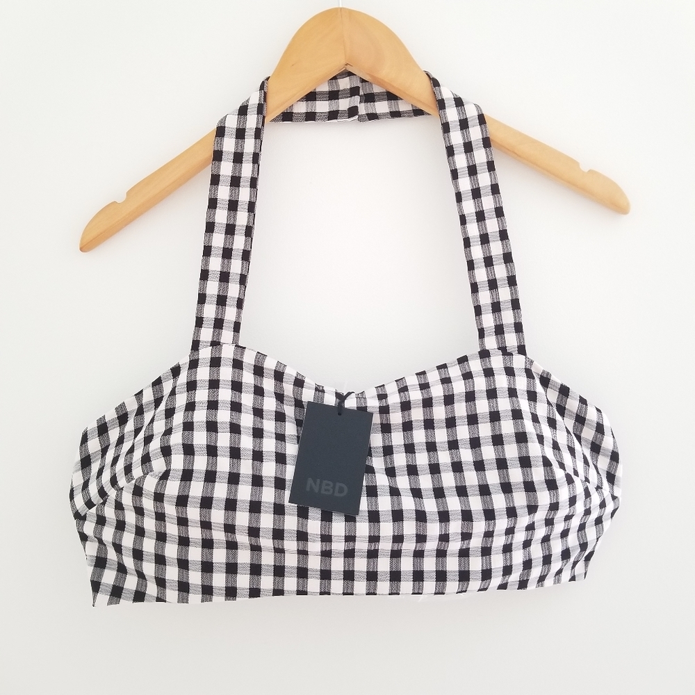 Nbd Ayesha gingham checkered seersucker halter top